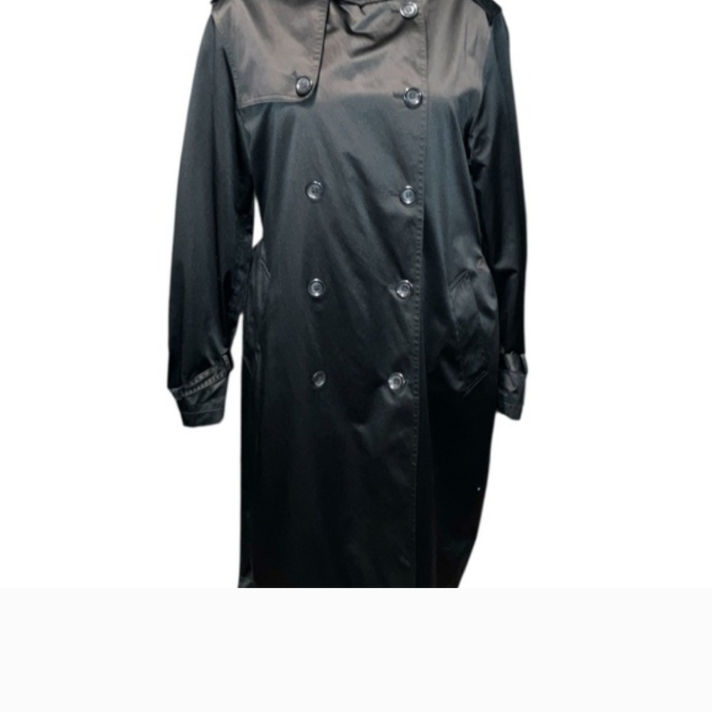 Dana Buchman Black Trench Coat with Animal Print Lining And Tie - Picture 9 of 14